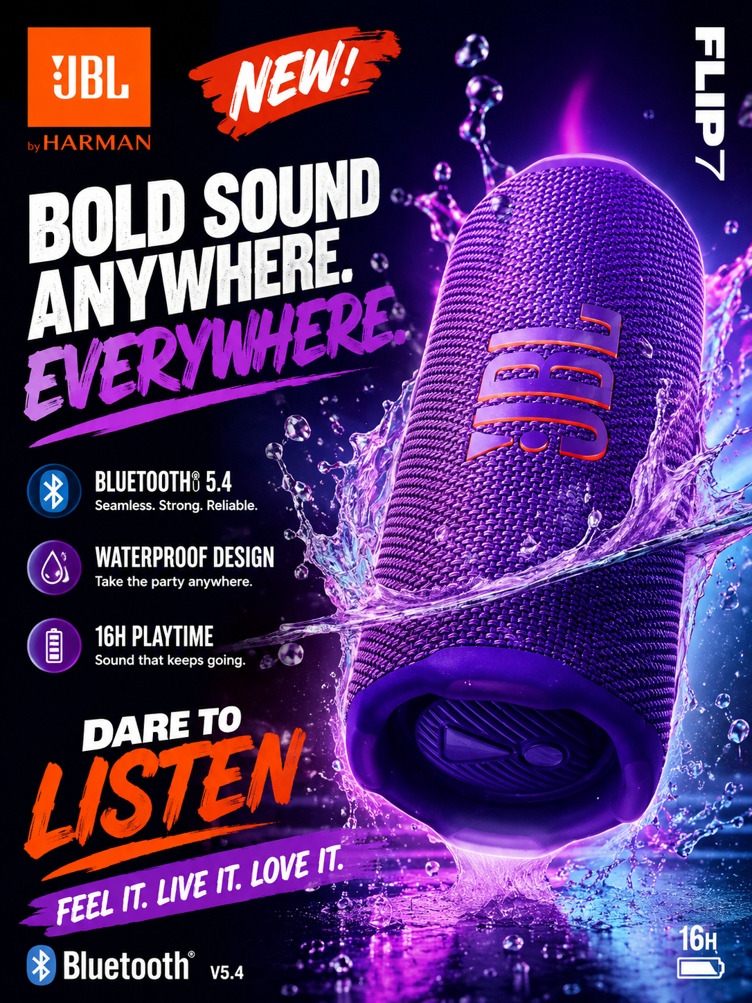 JBL Flip 7 Portable Waterproof Bluetooth Speaker