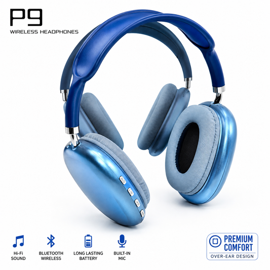 P9 Wireless Bluetooth Over-Ear Headphones – Hi-Fi Sound & Built-In Mic