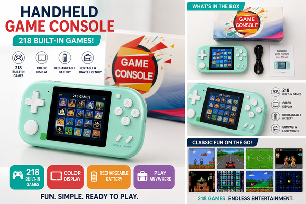 Portable Handheld Game Console – 218 Built-In Games – Mint Green