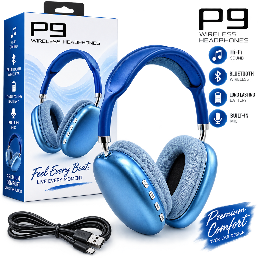 P9 Wireless Bluetooth Over-Ear Headphones – Hi-Fi Sound & Built-In Mic