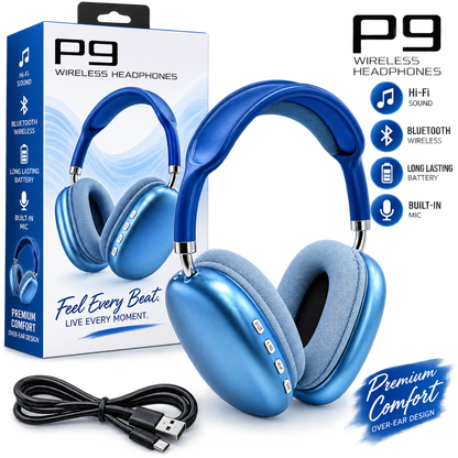 P9 Wireless Bluetooth Over-Ear Headphones – Hi-Fi Sound & Built-In Mic