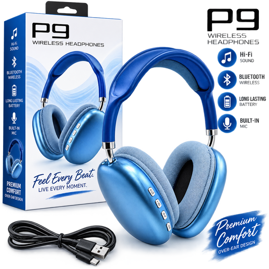 P9 Wireless Bluetooth Over-Ear Headphones – Hi-Fi Sound & Built-In Mic