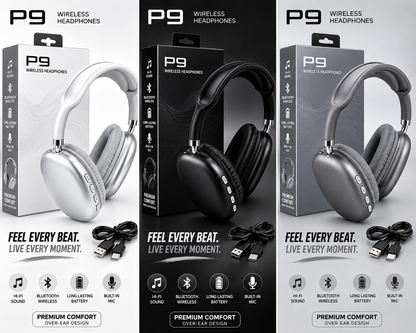 P9 Wireless Bluetooth Over-Ear Headphones – Hi-Fi Sound & Built-In Mic