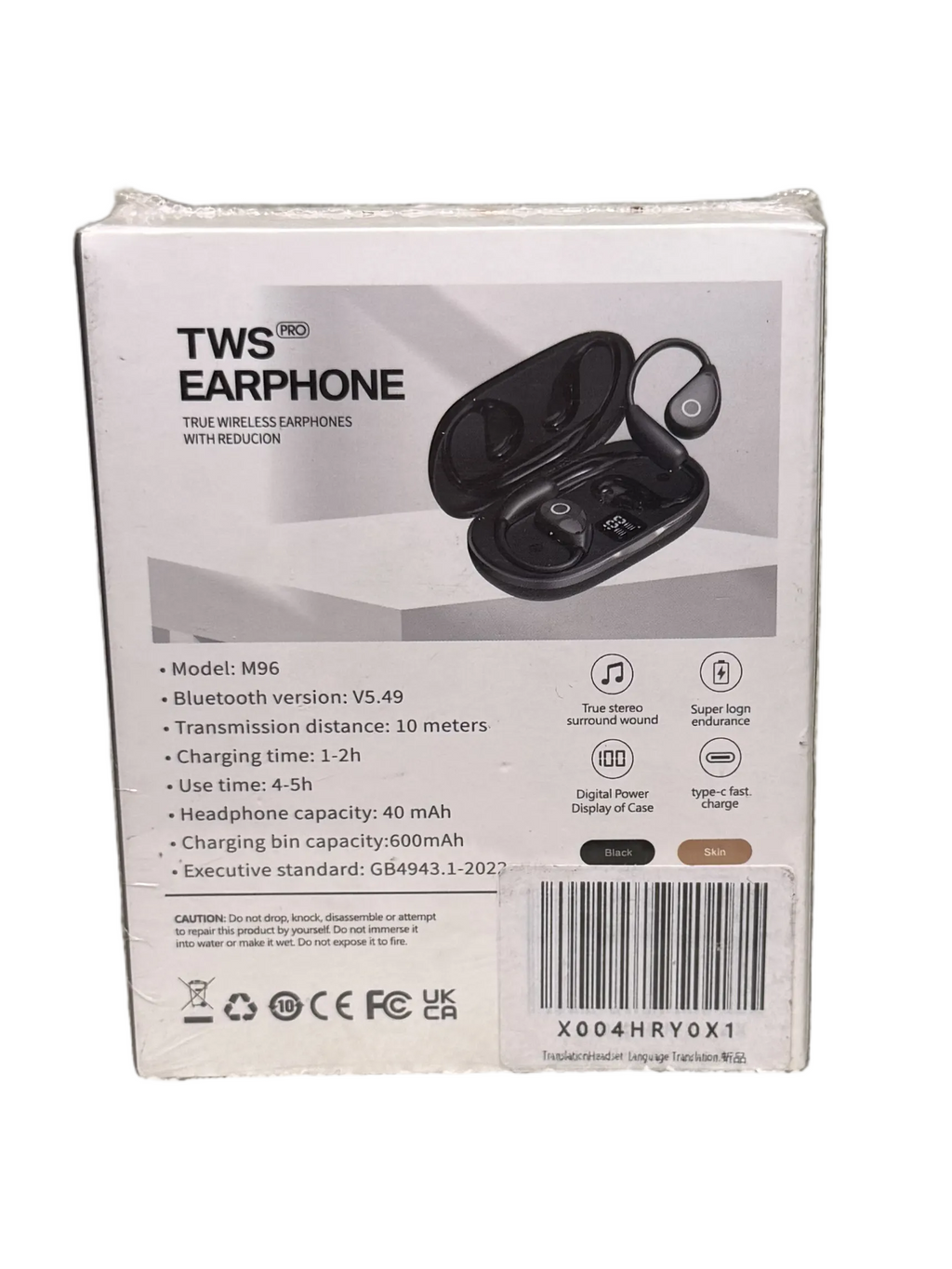 M96 TWS Pro True Wireless Bluetooth Earbuds with Digital Charging Case – Black