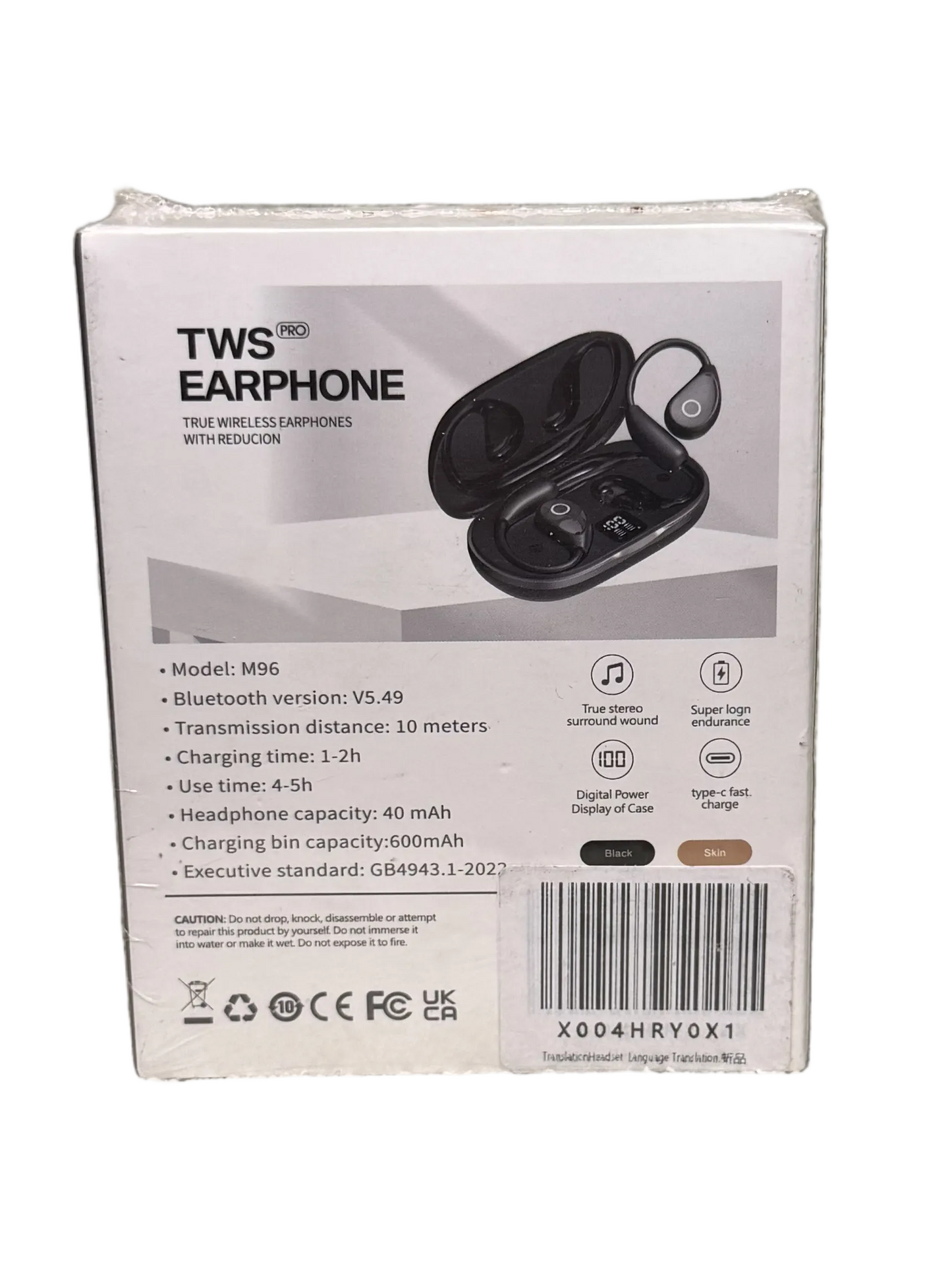 M96 TWS Pro True Wireless Bluetooth Earbuds with Digital Charging Case – Black